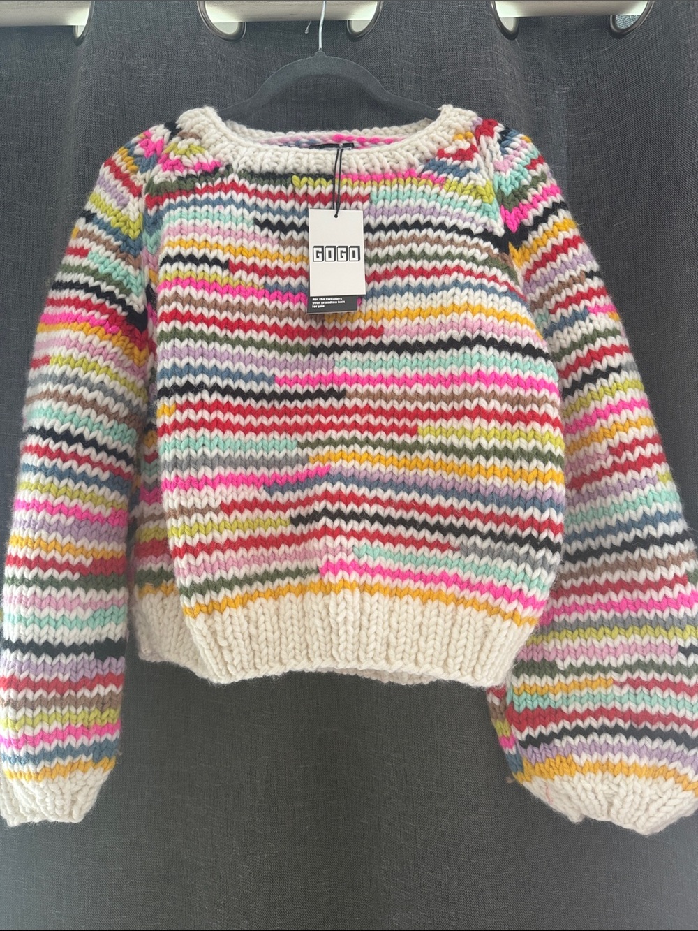 GOGO Cream Multicolor Striped Chunky Knit Sweater